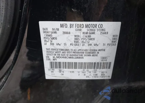 2008 Lincoln Mkx из США, поврежденный, VIN 2LMDU68C98BJ28805